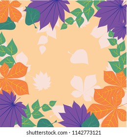 Fallen forest leaves. Multicolor background. Autumn nature border vector abstract illustration, seasonal pattern, banner and poster illustration
