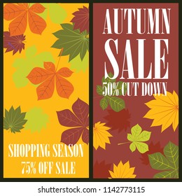 Fallen forest leaves. Vertical web banners illustration. Autumn nature border vector abstract illustration