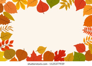 Fallen gold and red autumn forest leaves. October nature leaf border vector abstract background. Leaf gold orange season, banner and poster foliage illustration