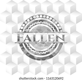 Fallen grey emblem with geometric cube white background