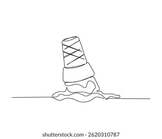 Fallen Ice cream cone outline drawing illustration. one continuous line drawing of Ice cream.
