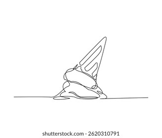 Fallen Ice cream cone outline drawing illustration. one continuous line drawing of Ice cream.