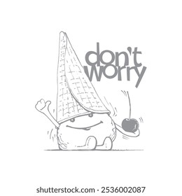 fallen ice cream hand drawn vector format, funny character with don't worry inscription