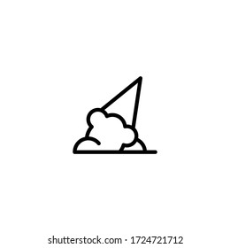 Fallen ice cream vector icon in linear, outline icon isolated on white background
