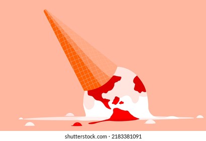 Fallen ice-cream cone, concept illustration about global warming and carbon emission