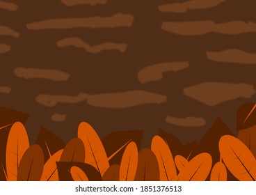 FALLEN LEAF BACKGROUND WITH DRY BROWN COLOR AND SET OF FALLEN LEAVES ARRANGED AT THE BOTTOM AND AN EMPTY SPACE FOR CUSTOM GREETING OR TEXT 