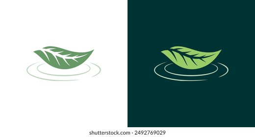 Fallen leaf on water icon logo vector autumn nature illustration isolated