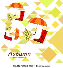fallen leaf umbrella rubber boot autumnal vector background