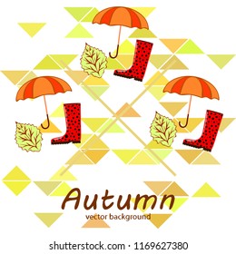 fallen leaf umbrella rubber boot autumnal vector background