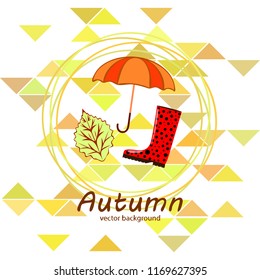 fallen leaf umbrella rubber boot autumnal vector background