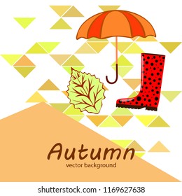 fallen leaf umbrella rubber boot autumnal vector background