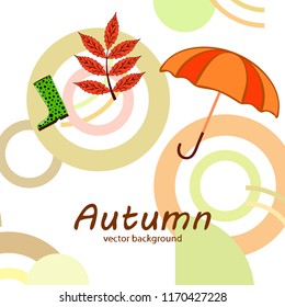fallen leaf umbrella rubber boot autumnal vector background