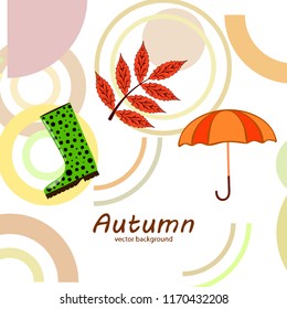 fallen leaf umbrella rubber boot autumnal vector background