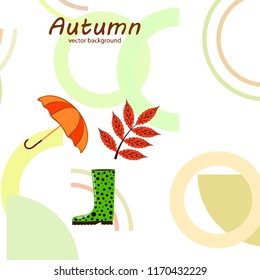 fallen leaf umbrella rubber boot autumnal vector background