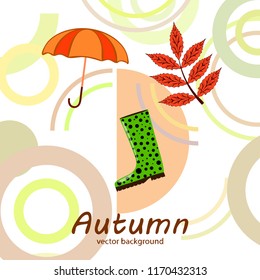 fallen leaf umbrella rubber boot autumnal vector background