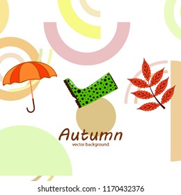 fallen leaf umbrella rubber boot autumnal vector background