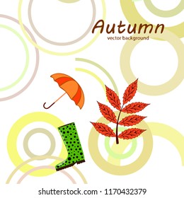 fallen leaf umbrella rubber boot autumnal vector background