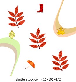 fallen leaf umbrella rubber boot autumnal vector background