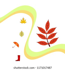 fallen leaf umbrella rubber boot autumnal vector background