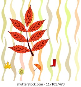 fallen leaf umbrella rubber boot autumnal vector background