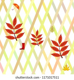 fallen leaf umbrella rubber boot autumnal vector background