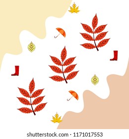 fallen leaf umbrella rubber boot autumnal vector background