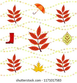 fallen leaf umbrella rubber boot autumnal vector background