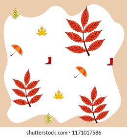 fallen leaf umbrella rubber boot autumnal vector background