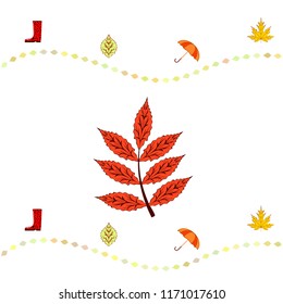 fallen leaf umbrella rubber boot autumnal vector background