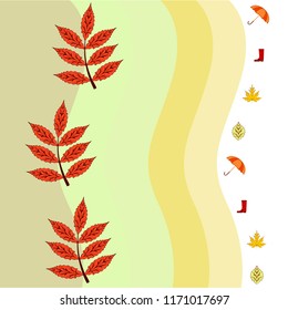fallen leaf umbrella rubber boot autumnal vector background