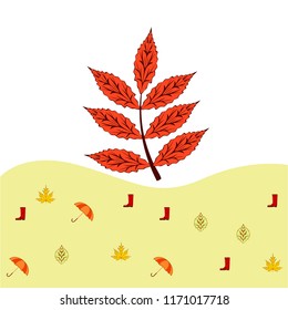 fallen leaf umbrella rubber boot autumnal vector background