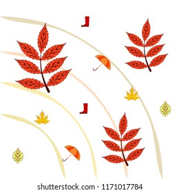 fallen leaf umbrella rubber boot autumnal vector background