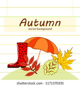 fallen leaf umbrella rubber boot autumnal vector background