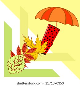fallen leaf umbrella rubber boot autumnal vector background