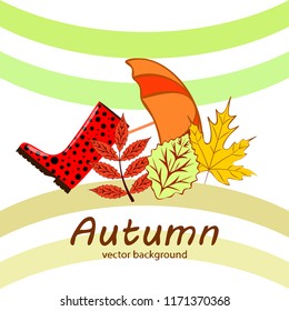 fallen leaf umbrella rubber boot autumnal vector background