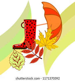 fallen leaf umbrella rubber boot autumnal vector background