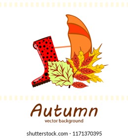 fallen leaf umbrella rubber boot autumnal vector background