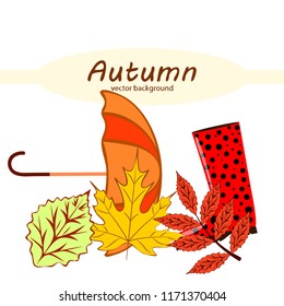 fallen leaf umbrella rubber boot autumnal vector background