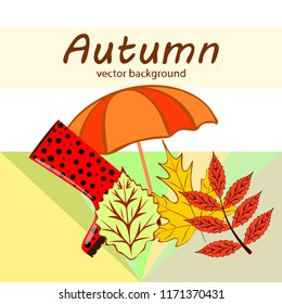 fallen leaf umbrella rubber boot autumnal vector background