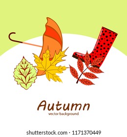 fallen leaf umbrella rubber boot autumnal vector background