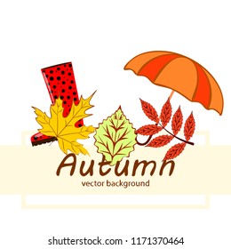 fallen leaf umbrella rubber boot autumnal vector background