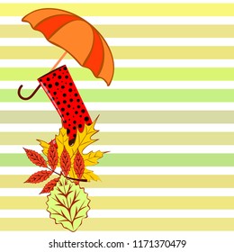 fallen leaf umbrella rubber boot autumnal vector background