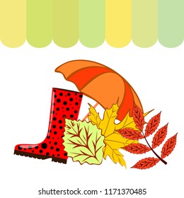 fallen leaf umbrella rubber boot autumnal vector background