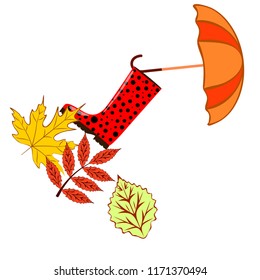 fallen leaf umbrella rubber boot autumnal vector background
