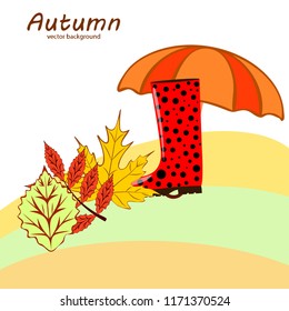 fallen leaf umbrella rubber boot autumnal vector background