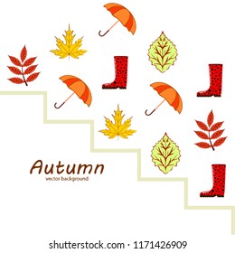 fallen leaf umbrella rubber boot autumnal vector background