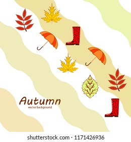 fallen leaf umbrella rubber boot autumnal vector background