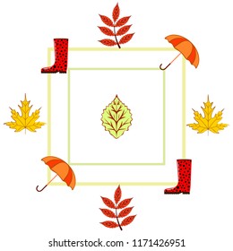 fallen leaf umbrella rubber boot autumnal vector background