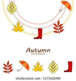 fallen leaf umbrella rubber boot autumnal vector background