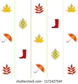 fallen leaf umbrella rubber boot autumnal vector background